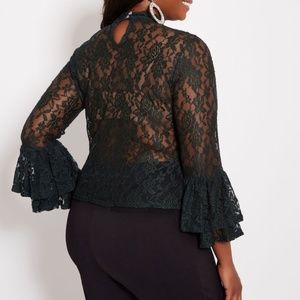 5X (30/32) Plus Size Bell Sleeve Sheer Top